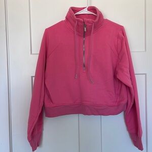pink, athletic quarter zip sweatshirt